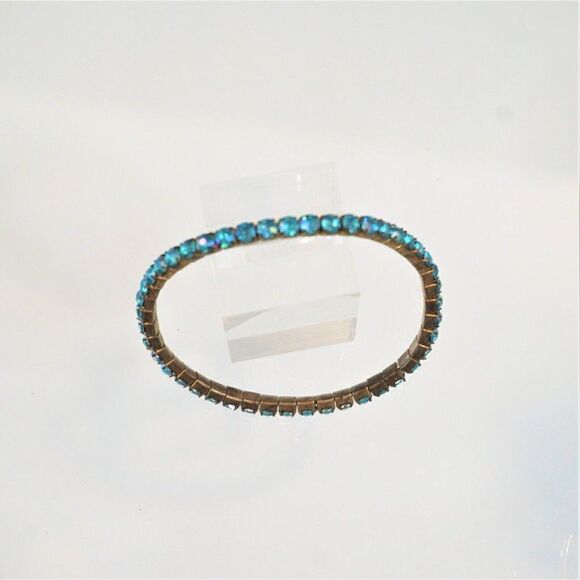 Rhinestone Chain Stretch Bracelet Blue Tennis Vintage - Picture 8 of 9